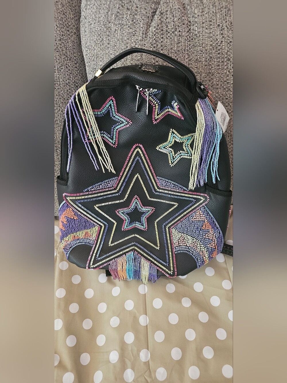 Wildflower Black Beaded Star Fringe Backpack - Women Bags